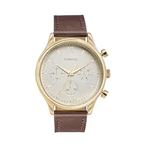 Sonata Quartz Multifunction Golden Dial Brown Leather Strap Watch for Men