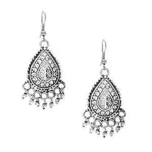 Oive You Women's Brass Antique Traditional Earrings for women (Silver)