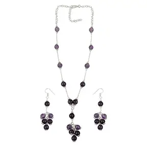 Pearlz Gallery Joyful Amethyst Beaded Necklace and Earrings Trendy Jewelry Set for Women