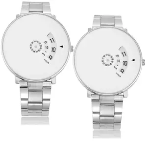 Men's and Boy's White Quartz Watch with Analog Display and Stainless Steel Strap Paidu Analog,Sport Watch Pack of 2