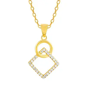 GIVA 925 Sterling Silver Golden Cubic Circle Pendant with Link Chain | Gifts for Girlfriend,Pendant to Gift Women & Girls | With Certificate of Authenticity and 925 Stamp | 6 Months Warranty*