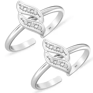 TRUESILVER ACPL 925 Sterling Silver Leaf White Zircon Stone Toe Rings for Women