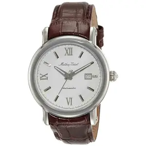 Mathey-Tissot Leather Swiss Made Automatic Renaissance Analog White Dial Men Watch - H9030Ai, Brown Band