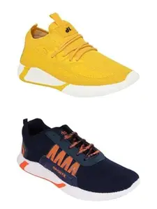 FOOT STAIR Men's Fabric PVC Sports Walking Shoe | Multicolor | 7 UK(FIT-02 Yellow+FIT-01 Navy/ORG Combo-7