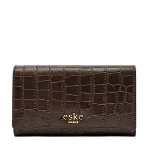 eske Kryssa - Trifold Wallet - Genuine Quilted Leather - Holds Cards, Coins and Bills - Pockets for Everyday Use - Travel Friendly - Water Resistant - for Women (Brown Print)
