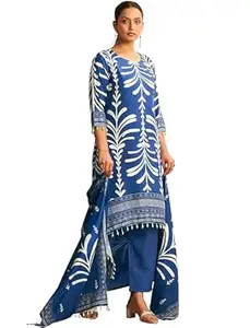 Pinkmint Women's Printed Cotton Blend Kurta Pant with Dupatta Set | Round Neck Kurta with Both Side Pocket & Tassel Dupatta | Ethnic Wear
