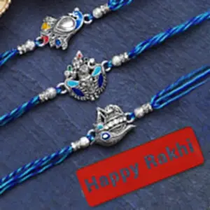 eCraftIndia Set of 3 Multicolor Kalash Flute, Krishna Playing Flute, Peacock Feathers Religious Designer Rakhis, Best Bro Ever Fridge Magnet with Roli Chawal Pack - Rakhis for Brother, Bhabhi, Kids