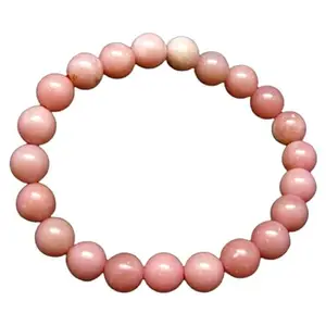 RRJEWELZ Natural Pink Opal 8mm Round Shape smooth Cut Beads 6.5 Inch Stretchable Bracelet for Men & Women.|STBR_RR_07751_6.5