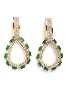 KARATCART Gold-Plated Green Cubic Zirconia Studded Drop Earrings for Women (33038665)