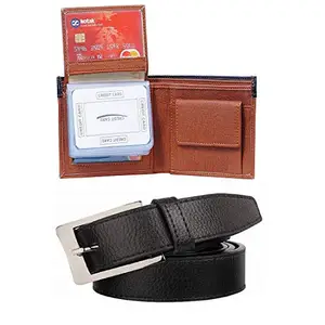 Lime Wear Men's Combo(tan$black) Leather Washed Black RFID Blocking Leather Wallet