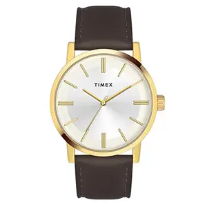 Timex Men Leather Analog Silver Dial Watch-Twhg35Smu01, Band Color-Brown