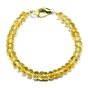 LKBEADS Silver Plated Bracelet with Yellow Faceted Citrine Beads – Rondelle 6mm – 7 inch Adjustable – For Men & Women|LK_STACK_02170