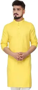 Mens Pure Cotton Kurta for Hindu Festival (X-Large) Yellow
