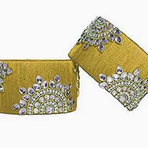HARSHAS INDIA CRAFT Silk Thread Bangles Plastic Bangle Set For Women's Color (Cream) (Pack of 2) (Size-2/6)