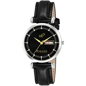 PIRASO Silver Black Dial & Black Strap with Day&Date Display Working Watch for Women&Girl Analog Watch - for Women