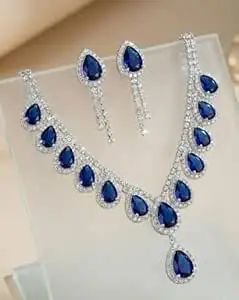 1 LOOK Crystal Rhinestone Statement Necklace and Earrings Jewellery Set, Teardrop Design with Halo Setting, Wedding Bridal Party