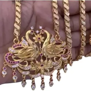 Vintage Style Crystal Pendant Necklace, Gold-Toned, Purple and Clear Stones, Floral Design