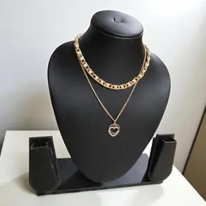 2-Piece Gold-Tone Chain Necklace Set with Heart Pendant, Chunky Link and Delicate Chain Design
