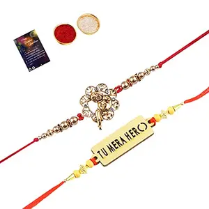 Bhaiya Rakhi " Tu Mera Hero" Deginer Pendant With Designer Look"BAL GOPAL"Rakhi Combo For Bhaiya With Roli Chawal And Greeting Card -163
