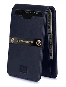 AL FASCINO Branded Men's Stylish Wallets for Men | RFID Protected Purse for Men Genuine Leather Bifold Card Holder, Minimalist Slim Mens Wallet Design (Navy Blue)
