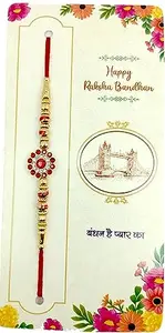 YRLITE Rakhi for Brother and Bhabhi Designer Stone Zircon Bracelet for Bhabhi, Raksha Bandhan Greeting Card (Pack of 1) (Red)