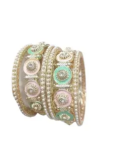MEHAK CURATORS Mint Pink Meenakari Pearl Moti Bangles set of 6 for Women and Girls (2.8)