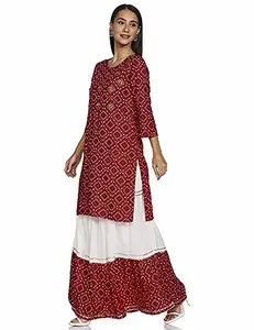 mirapari fashion Bandhani Type foil Printed Kurti with Attractive Skirt Maroon Colour Medium Size