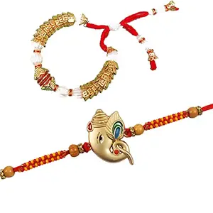 Partunay 2 Pcs Beautiful Ganeshji Pair Rakhi Set For Brother And Bhabhi Rakhi Gift For Brother Bhabhi And Sister