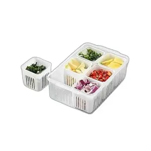 Fridge Storage Organizer Box Set for Vegetable | Drain Cup 6 in 1 Grid Removable Fridge Storage Boxes for Chopped Vegetables |Design - 519 Food Storage Containers