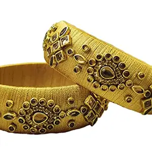HARSHAS INDIA CRAFT Silk Thread Bangles Beautiful Broad Bangle (Gold) (Pack of 2) (Size-2/2)