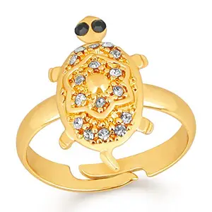 Mahi Gold Plated Tortoise Love Designer Unisex Finger Ring with Crystal Stones FR1103062G