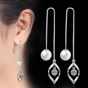Venzina® Earrings for Women and Girls Rhinestones Inlaid Chain Earrings Eardrop Wrap Earrings Crawler for Women - 1