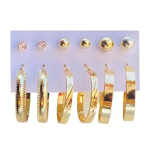 Mk Collections Kids Round Hoop Earrings Set of 6, Gold Plated, Combo of Earrings for Girls and Women