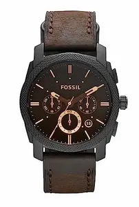 Fossil Men Leather Machine Analog Black Dial Watch-Fs4656, Band Color-Brown