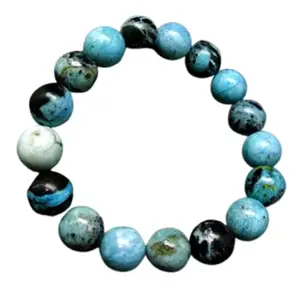 RRJEWELZ Natural Blue Opal 12mm Round Shape Smooth Cut Beads 7.5 Inch Stretchable Bracelet For Men & Women. Unisex Bracelet For Healing, Meditation, Prosperity, Gift & Luck|STBR_RR_10402_7.5
