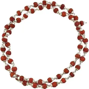 Omniira Silver Cap Brown Rudraksha Mala | 108 Beads Spiritual Meditation & Healing Japamala