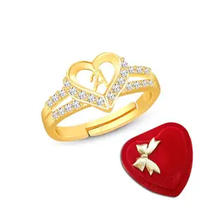 HeartAlphabet'A'ValentineRingPromiseProposeEngagementWeddingAnniversary(HC352-HeartBoxGold(A) AlphabetHeartRing)