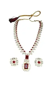 Crafts Trending Nita Ambani Inspired Emerald American Diamond Long Necklace Jewellery Set for Girls & Women