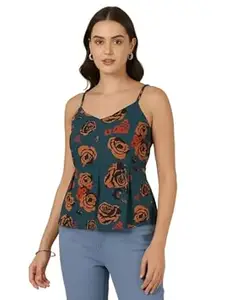 Pinkmint Women Pure Cambric Cotton Printed Peplum Top | Sleeveless Spaghetti Strap Summer Casual Top for Women & Girls