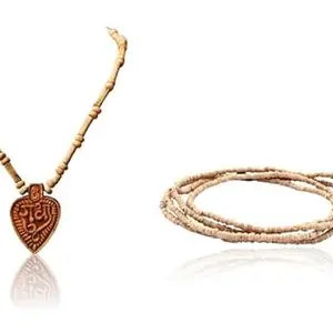 KAMADA CREATIONS Kamada Combination of Shri radha name wooden leaf spiritual pendant tulsi mala and exquisite Tulsi (basil) mala,Spritual Pendant Necklace for Women and Men