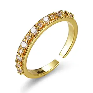 Jewels Galaxy Gold Plated Crystal Studded Contemporary Anti Tarnish Adjustable Round Finger Ring (SMNJG-RNG-5558)