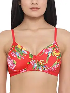 Clovia Women's Floral Print Padded Non-Wired T-Shirt Bra in Red (BR1737P04_Red_40C)