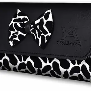 YESSBENZA Fancy Bowtie Women's and Girls Velvet Synthetics Leather Tow Fold Hand Clutch Wallet Hand Bags Purses (BLACK)