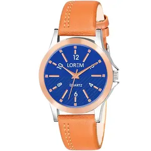 LOREM Stylish Synthetic Leather Blue Dial Round Watch for Women-LR342