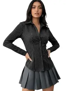 Aahwan Stipred Front Button Long Sleeve Casual Shirt for Women's & Girl's