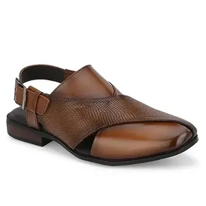 egoss Luxe Premium Genuine Leather Peshawari Sandals for Men (Tan-8)-8090
