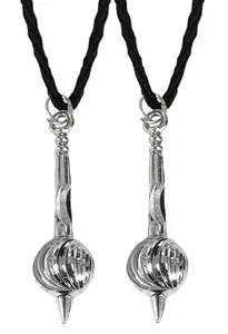 (Pack Of 2 Pcs) Silver Stainless Steel Hindu God Mahavir Mahabali Lord Shri Bajrangbali Sankat Mochan Ram Bhakt Pavan Putara Hanuman Gada/Mace Pendant Locket Necklace With Cotton Dori