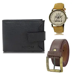 LOREM Watch-Artificial Leather Belt & Wallet Combo for Men (Fz-Lr30-Wl08-Bl02)