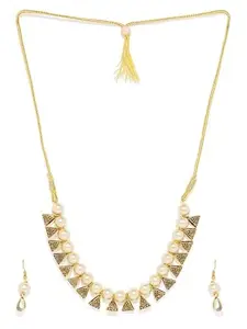 Golden-Toned Beads Choker Necklace Set for Women - Traditional Indian Jewelry with Golden Beads for Weddings and Festive Occasions