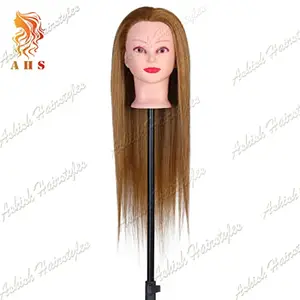 AHS Human Golden Hair Dummy For Hair Styling Practice Salon Mannequin With Clamp Stand 80 Human -20 Synthetic Hair